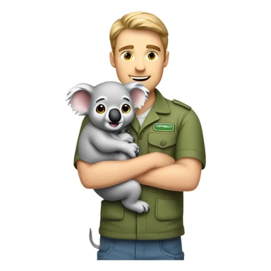 Caucasian male zookeeper holding cute koala sticker