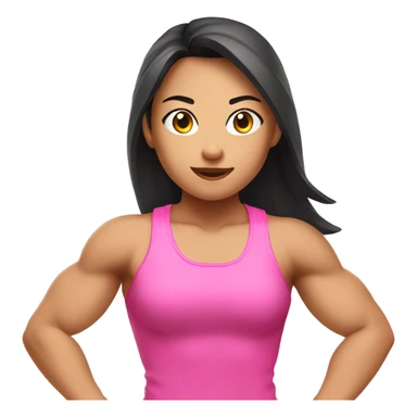 Athletic Asian girl show biceps wearing pink sticker