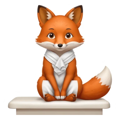 A small fox patient with bandaged tail, sitting shyly on the exam table.
 sticker