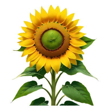 Cinematic Realistic Sunflower Emoji, Tall and bright, with a large, golden-yellow blossom facing the sun, its broad, textured petals surrounding a dark center. The sturdy green stalks and leaves frame the vibrant flower, while a gentle breeze causes the petals to sway. Soft glowing outline, capturing the essence of sunshine and warmth in a cheerful, towering sunflower! sticker