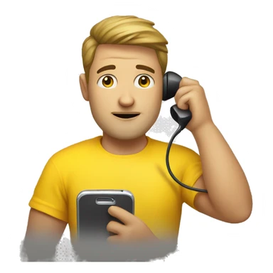 a man with a phone in his hand and a yellow t-shirt in a call  sticker