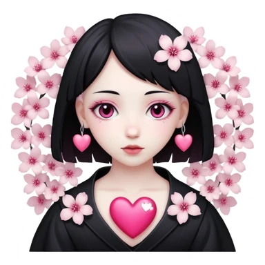 goth sakura heart, heart made of white sakura petals with pink accents sticker