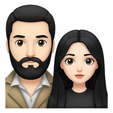 couple of newlyweds, white skin man with black hair and black beard; white skin woman with long black hair and black eyes sticker