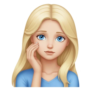 Long blonde haired blue eyed woman with soft gaze head resting on left hand  sticker
