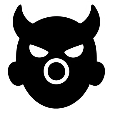 black-filled icon with stylized horned mask and round clown nose, representing a group of devilish clowns sticker