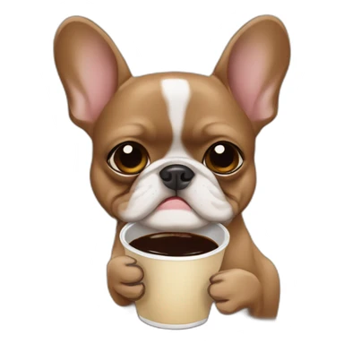 brown french bulldog drinking coffee sticker