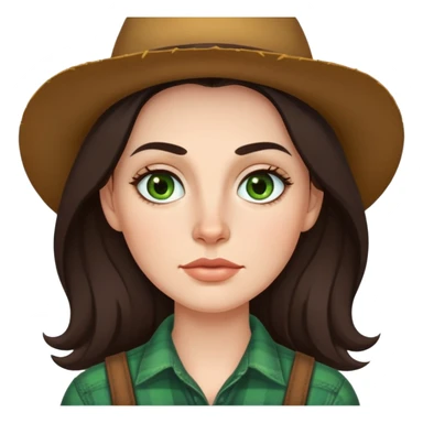 Me  a white woman with long dark brown hair green eyes and thin top lip and big bottom lip and a mole on my left side of my chin very thin eyebrows with a scar on the right eyebrow and a farmer sticker