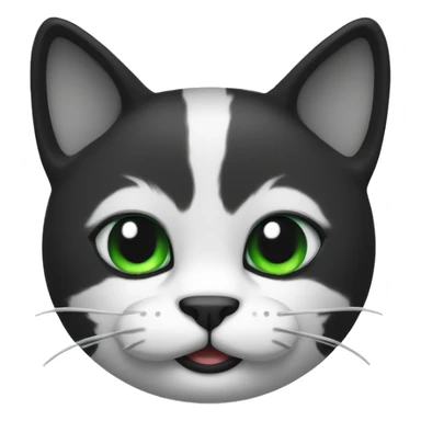black and white with foncé vert eyes happy cat emoji sticker