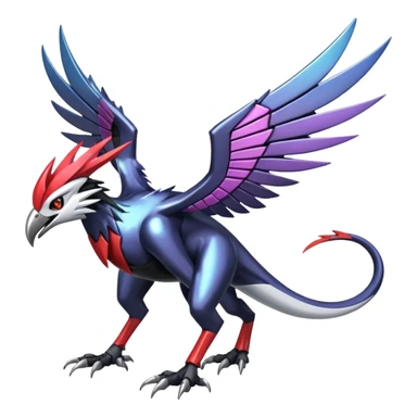 Futuristic Modern Shiny Metallic Alloy Cyber-Nargacuga-Noivern-Skarmory-fusion (full body) sticker