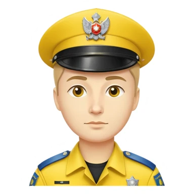 Russian police officer with yellow hat and yellow uniform instead of traditional blue sticker