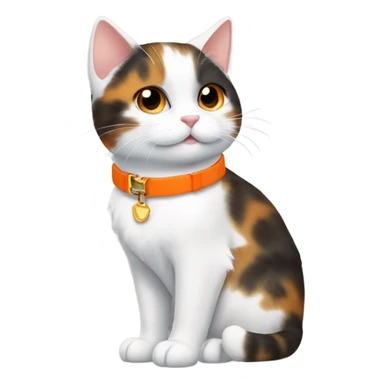 happy cute tortoiseshell white cat with orange cat collar full body from half side perspective  sticker