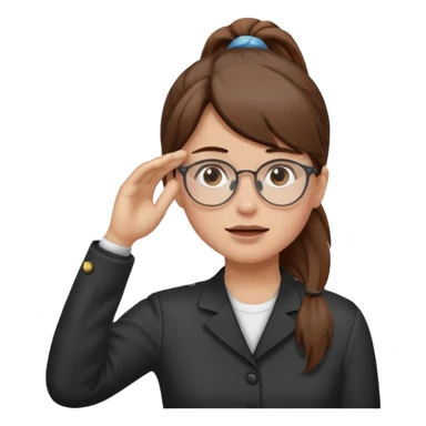 Brown hair pony tail glasses Salute with tear coming out eye sticker