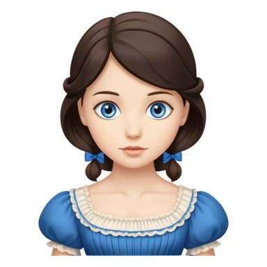 Blue-eyed brunette, wearing 1800s style dress curtsing sticker