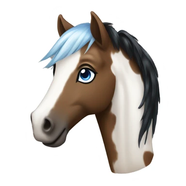 Brown and white spotted pony with black hair and blue eye sticker