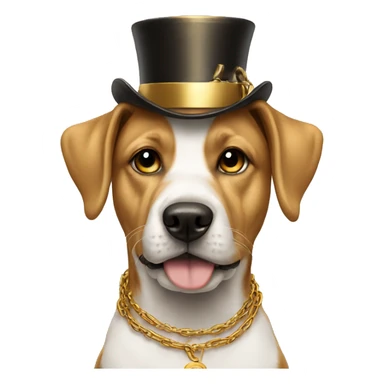 dog wearing golden chains and a golden tophat sticker