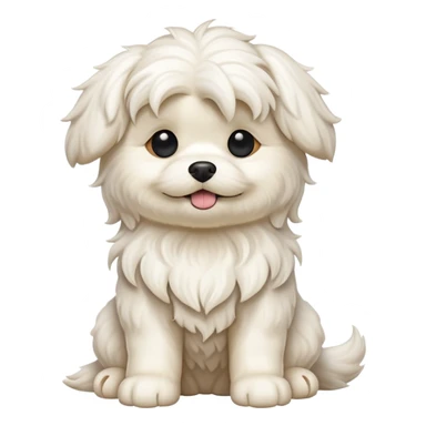detailed-[wavy haired maltese-dog]-realistic-full-body-sitting-emoji,-tail-resting-loosely-beside-its-paws,-head-tilted-dramatically,--wavy-[cream-white]-fur,-simplified-yet-realistic-focused-features,-highly-detailed,-glowing-with-an-almost-sarcastic sticker