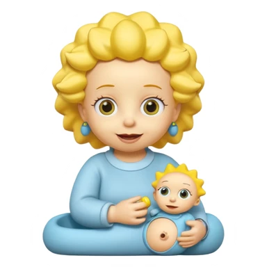 A 3D cartoon baby character fully yellow skin, styled like Maggie Simpson, with pacifier, big eyes, smooth shading, Memoji-style rendering, consistent with other yellow Simpsons characters. sticker