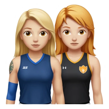 girl with long blonde hair and tattoos next to an athletic ginger girl lwsbians sticker