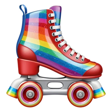 red vintage glitter roller skate with a white leather boot, rainbow stripes glitter sticker