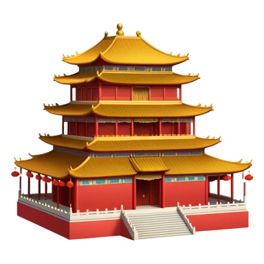Imperial Chinese palace building with red walls, golden roof decorations sticker
