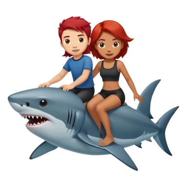 Red hair girl and black hair boy riding a shark sticker