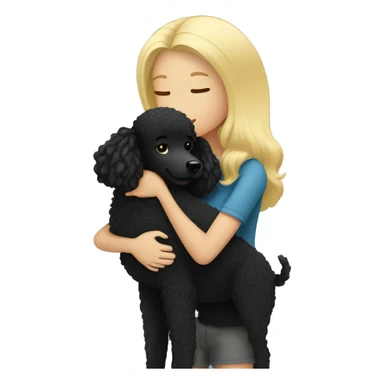 Blonde girl hugs black poodle sticker