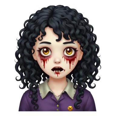 Emoji garota zombie com cabelo preto cacheado longo com franja cacheada sem volume sticker