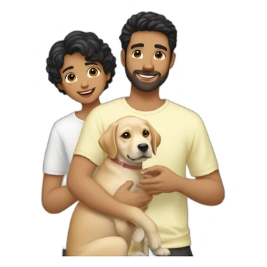 gay-couple,-1-guy white straight blackhair australian-and-1-australian-white-guy-with-blackhair-slightly-curly-holding one light yellow labrador retriever puppy one labrador retriever puppy sticker
