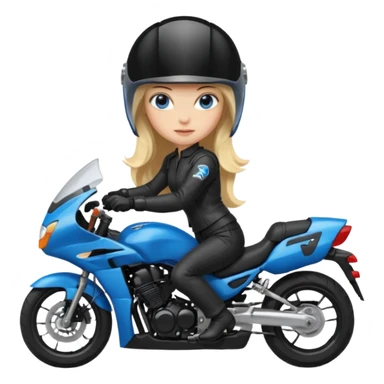 moça cabelo comprido loira de olho azul de capacete em uma moto honda preta  sticker