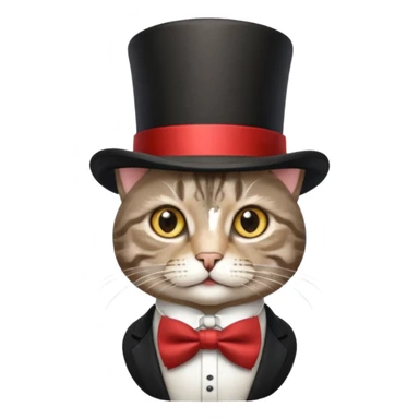Grey tabby cat in top hat and bow tie sticker