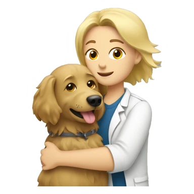 a vet hugging a shaggy blonde dog sticker
