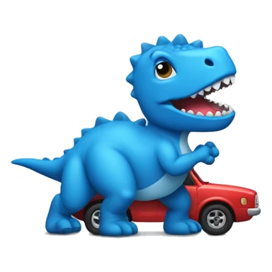 Blue Dino holding a car sticker