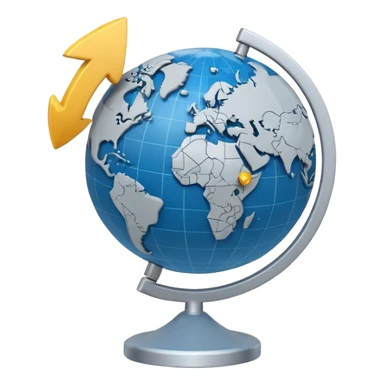 Minimal 3D emoji style globe combined with stock market chart, global financial market icon, clean professional look, neutral blue and gray tones, simple shading, transparent background, modern design, no flags, no text sticker