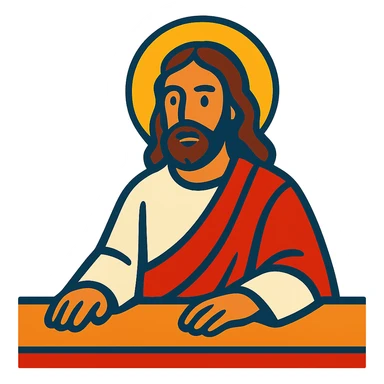 vibrant toon style Jesus sitting at a table sticker