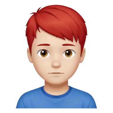 teenage boy with blue short hair, red hair ends. he is wearing a white t-shirt. sticker