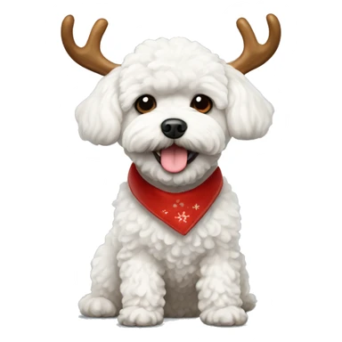 White Maltipoo dog with reindeer antlers  sticker