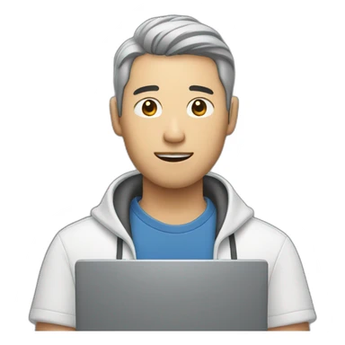 light beard asian man with computer in hand sticker