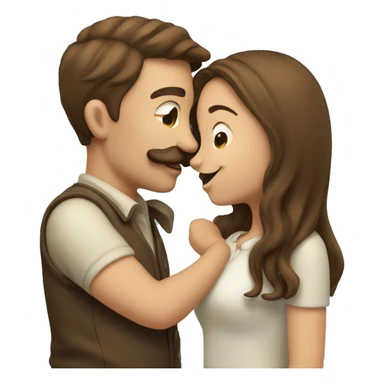 Guy with mustache kissing girl in brown hair sticker