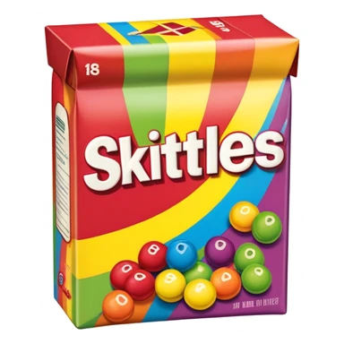 A retro 90s American Skittles package with tape on it, nostalgic design, classic rainbow styling from the 1990s sticker