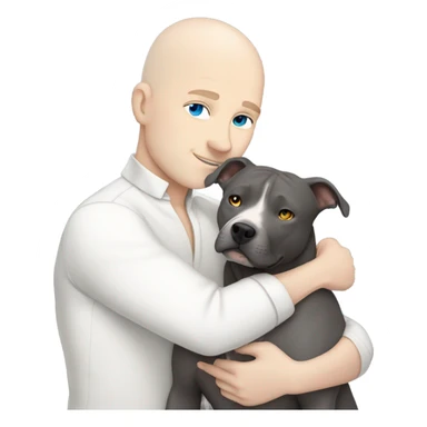 white bald man with blue eyes hugging dark grey no white pit bull sticker