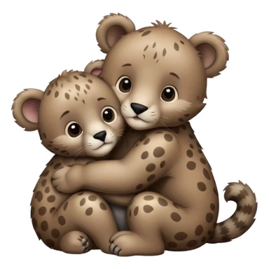 brown bear cub hugs gray puma sticker