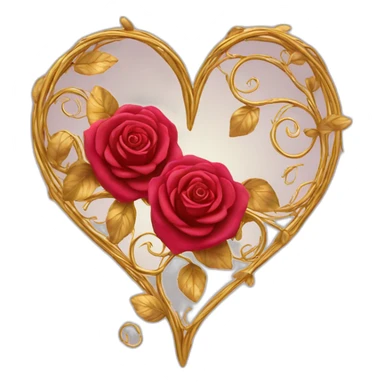 heart shape gold vine border with roses sticker