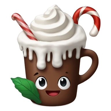Hot cocoa topped with whipped cream and candy cane sticker