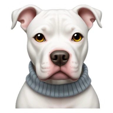 White pit bull wearing a sweater sticker