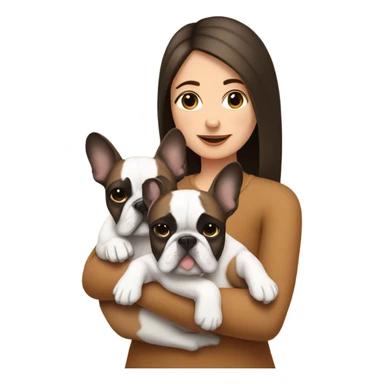 media length brunette girl cuddling two french bulldogs  sticker