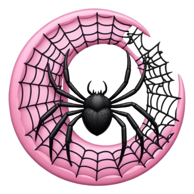 Pink crescent moon with black spiderweb pattern sticker