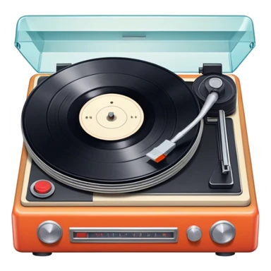 Icon for Vinyl Record Collecting: a stack of vintage vinyl records, with a turntable needle on one record, and a retro record player nearby. The icon should convey the nostalgia and passion for collecting vinyl records. Transparent background. sticker