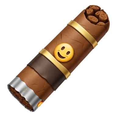 Emoji-style cigar icon, dark brown wrapper, subtle smoke, minimalistic, clean silhouette, metal details, no gold sticker