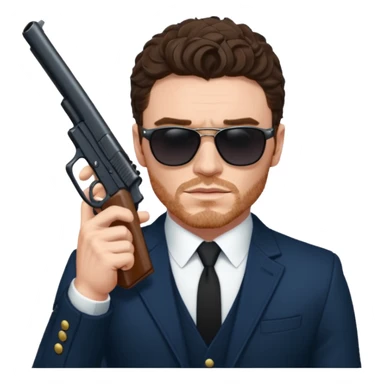 Richard Madden as his character in the Bodyguard TV series, with sunglasses on and a gun in his hand. sticker