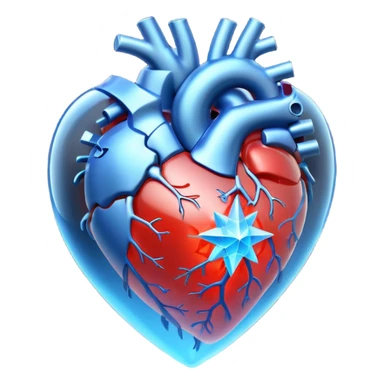 A translucent 3D heart with a sci-fi blue star inside sticker